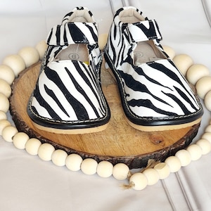 Toddler Girl Zebra Print Shoes with Gold Flower or plaint