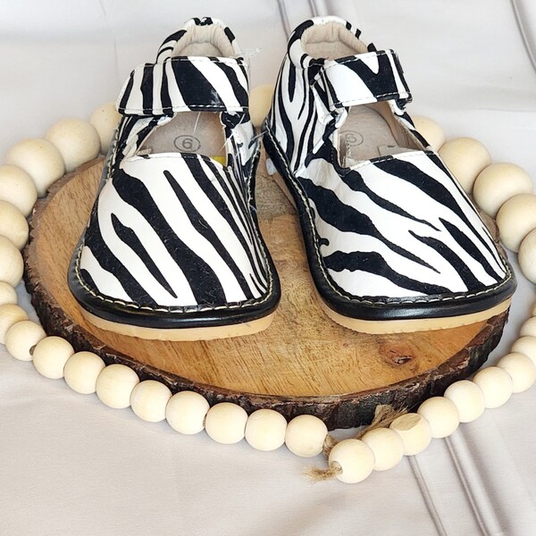 Toddler Girl Zebra Print Shoes with Gold Flower or plaint