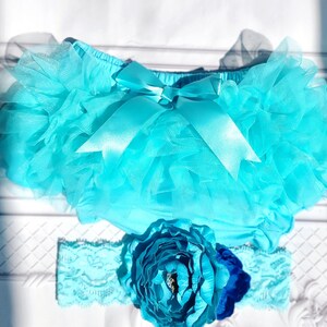 Baby Girl  Bloomer Aqua Tutu, Baby Girl Bloomer 1st Birthday Outfit with Headband