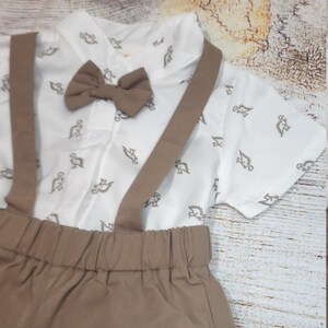 Baby Boy Fashion Dinosaur print Shirt, Bow Tie Front Shirt Body suit and Short