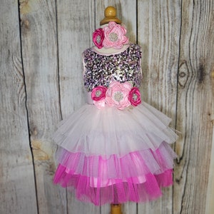 Pink Flower Girl dress, Birthday Girl Dress,  Summer Wedding Flower Girl Dress with Headband. Christmas Gift set.