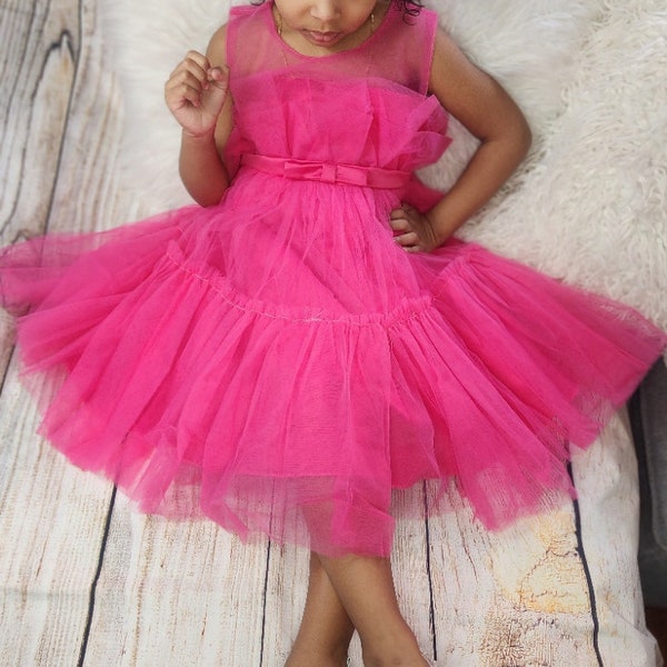 Easter Hot Pink Toddler Girl Dress, Birthday Dress for the Princess, Party Dress Tutu Gown with Headband.