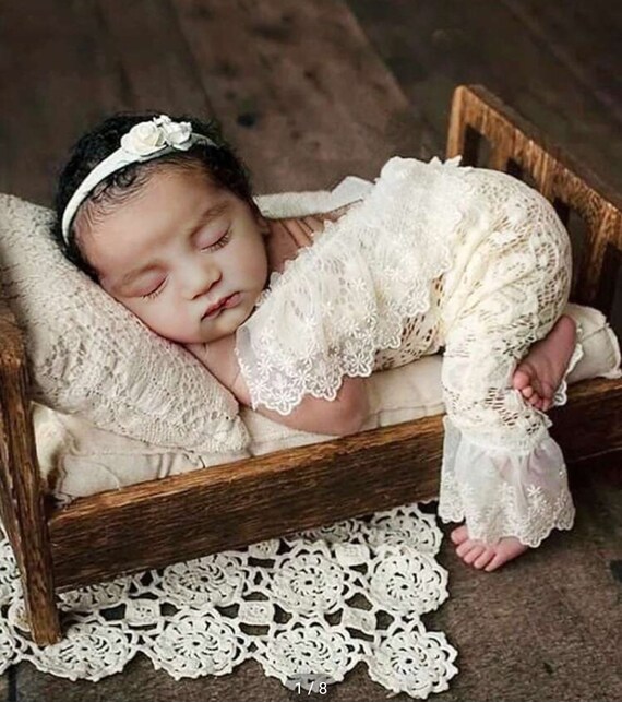 Newborn Lace Jumpsuit: Baby Girl Photography Outfit with Headband