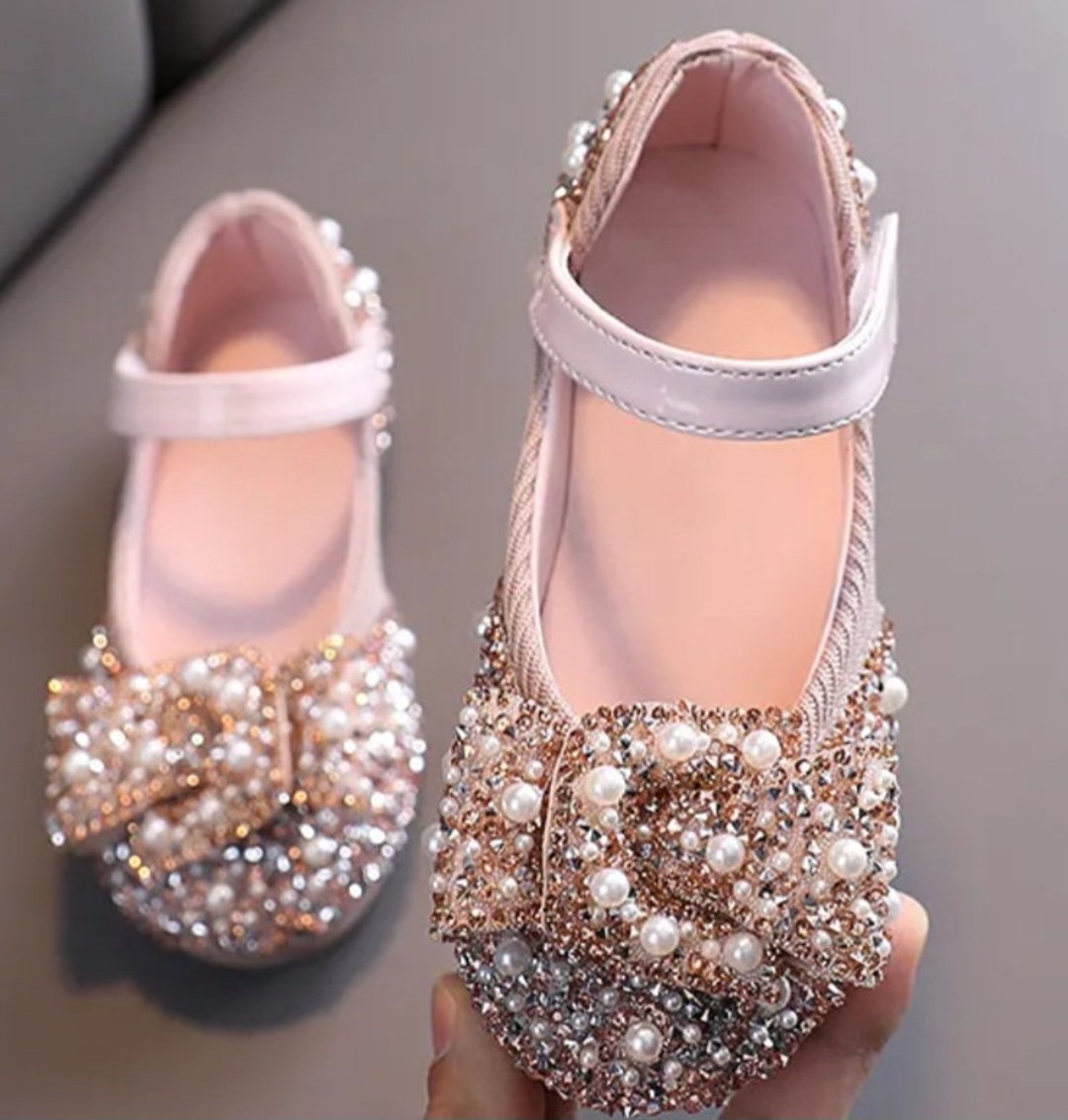 Pink and Gold Rhinestones Toddler Girls Shoes, Wedding Toddler Girl