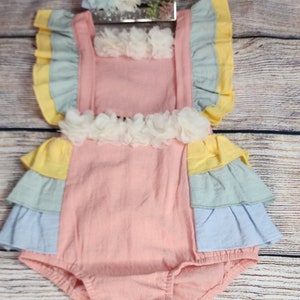 Baby Girl Cross Back Romper, Colorful Baby Girl Summer Romper with Headband.