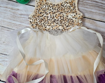 Shining multicolor holiday toddler Girl dress, Birthday Girl sequin and tutu dress, Prom and wedding girl dress, Gift set with a headband.