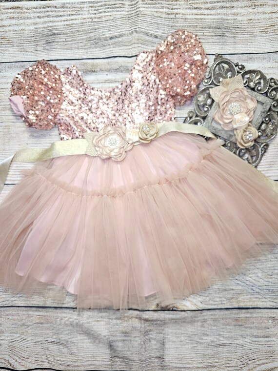 Rose Gold Sequin Toddler Dress: Birthday Outfit with Headband Rose Gold Sequin Toddler Dress: Birthday Outfit with Headband