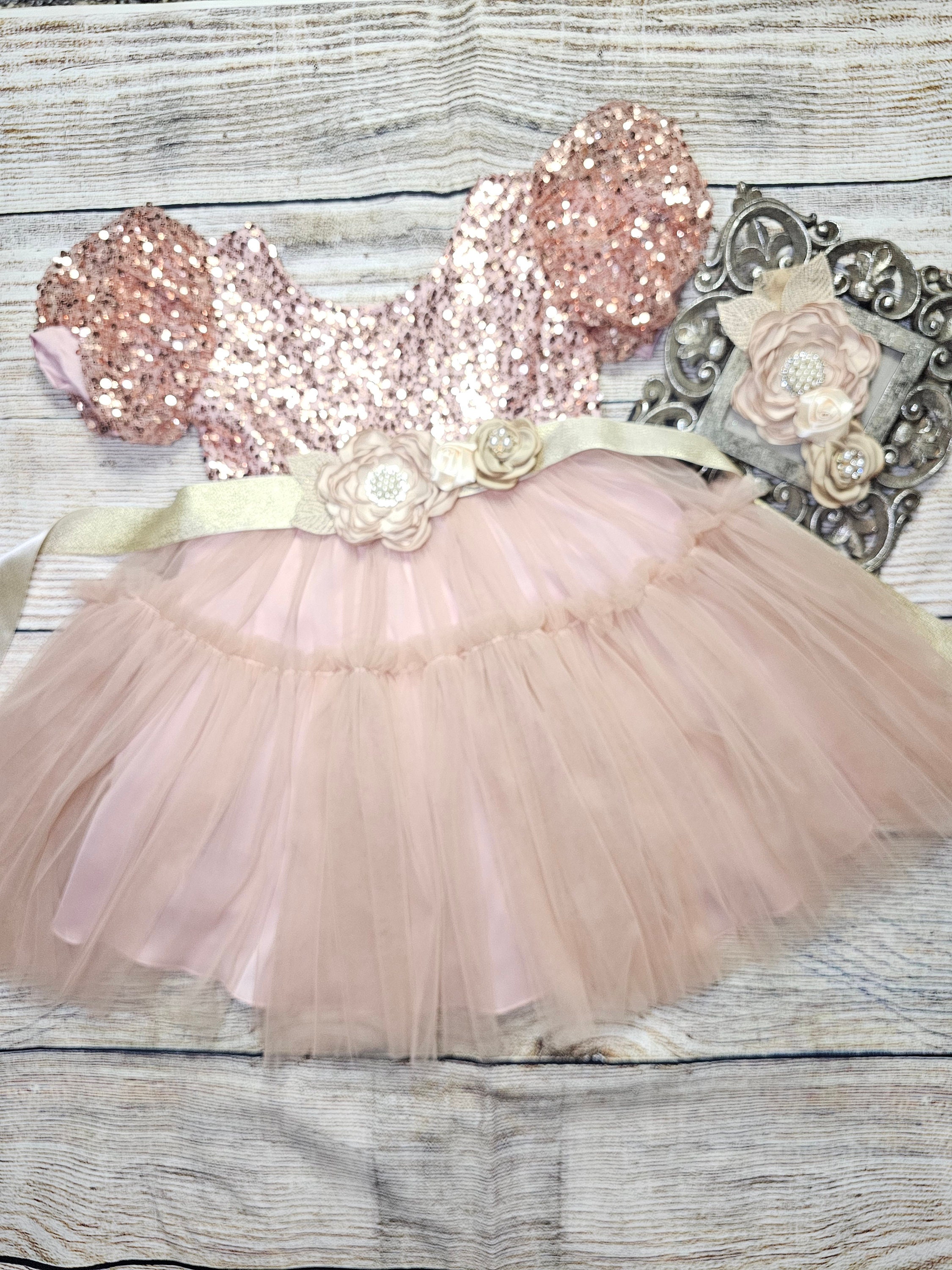 Rose Gold Sequin Toddler Dress: Birthday Outfit with Headband Rose Gold Sequin Toddler Dress: Birthday Outfit with Headband