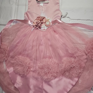 Dusty PINK FLOWER Girl Dress, Holidays Wedding toddler girl dress with headband Christmas gift set