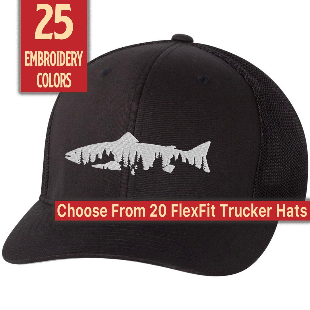 Custom Embroidered Salmon Fishing Flexfit Trucker Hat Cap Amazing Cap
