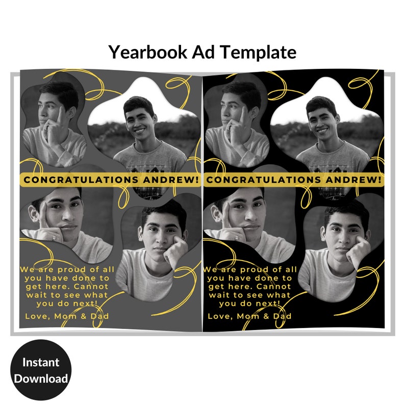2024 Yearbook Ad Template, Classic Black & White Yearbook Photo Collage