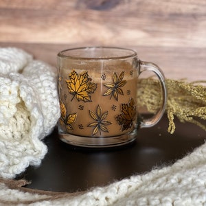Hojas doradas / Vibraciones de otoño / Taza de vidrio Libbey de 13 oz &quot;Robusta&quot;