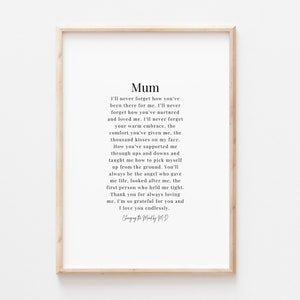 Maman - impression poème original (téléchargement A4 et A3) cadeau pour maman, carte d'anniversaire pour maman, cadeaux pour maman fête des mères, idées cadeaux pour la fête des mères, personnalisé