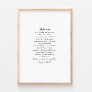 Richness - original poem print - A4 and A3 download