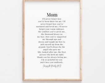 Mom Poem Print, Gift for Mom, Mother's Day Gift, Minimalist Wall Art, Emotional Poetry Print, Gift for Mother, Thank you Mom