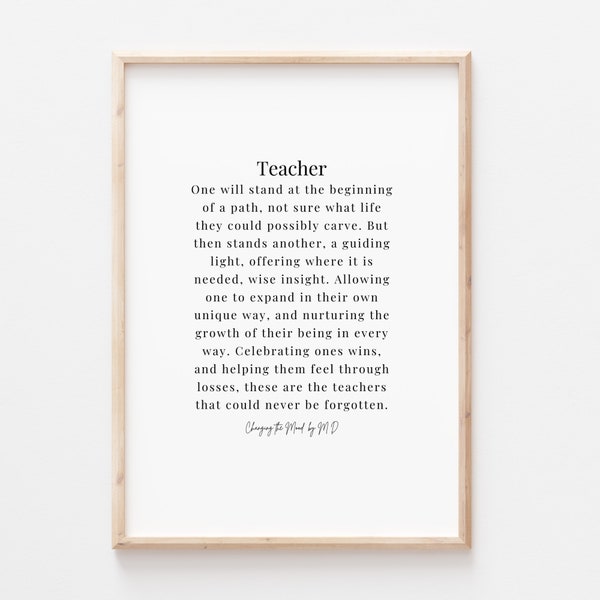 Teacher appreciation gift teacher thank you poem teacher gift ideas personalised teacher gift original poem print A4 and A3 download