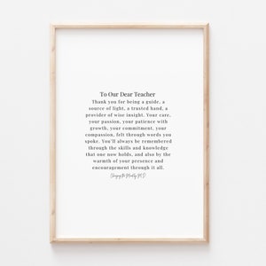 To Our Dear Teacher - original poem print A4 and A3 download Teacher appreciation gift teacher thank you poem teacher gift ideas personalise
