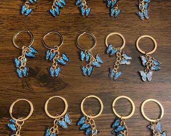 15 WHOLESALE Beautiful Butterfly Trio Keychains - Striking blue