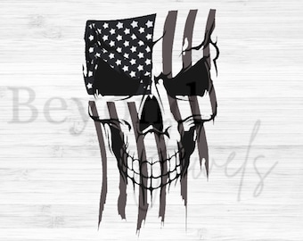 Bandiera americana in stile vintage con teschio, immagine patriottica PNG JPG PDF (download digitale)