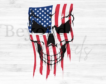 Teschio con bandiera americana, teschio patriottico lacerato (file digitale)