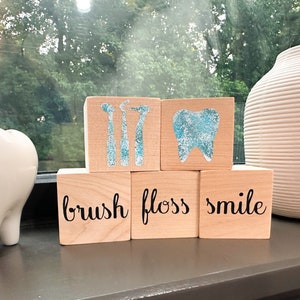 Dental Decorative Blocks | Dental Office Decor | Hygienist Assistant | Treatment OP Decor | Brush Floss Smile | Dental Instruments | Tooth