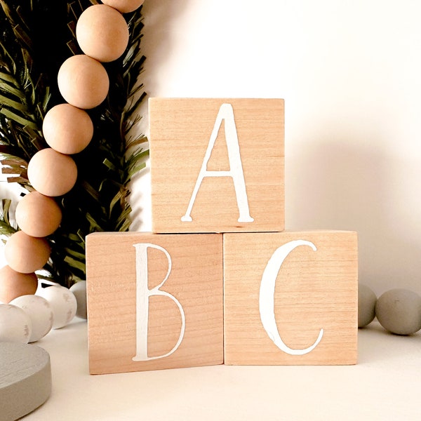 ABC Wooden Blocks | Nursery Room Decoration | Handmade Montessori | Baby Shower Gift | Alphabet | Natural Nursery