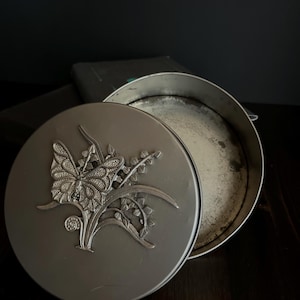 Antique Silver Butterfly Floral Tin | Home Decor | Goth | Dark Academia |