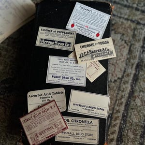 Antique Pharmacy Labels | Set of 5 | Apothecary | Medical | Ephemera | Junk Journal | Mixed Media |
