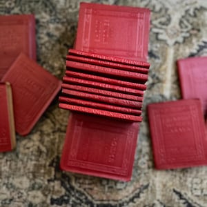 Antique red little leather library books | bibliophile | book lovers | literary classics | decor | gifts |