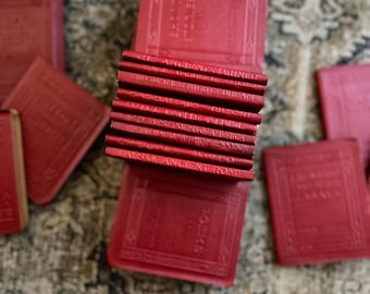 Antique red little leather library books | bibliophile | book lovers | literary classics | decor | gifts |