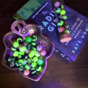 Uv reactive marble display jar | uranium | cadmium | maganese | glass | vintage | oddities | curiosities | junk drawer |