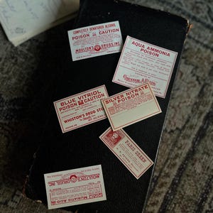 Antique Pharmacy Poison Labels | Set of 5 | Apothecary | Medical | Ephemera | Junk Journal | Mixed Media |