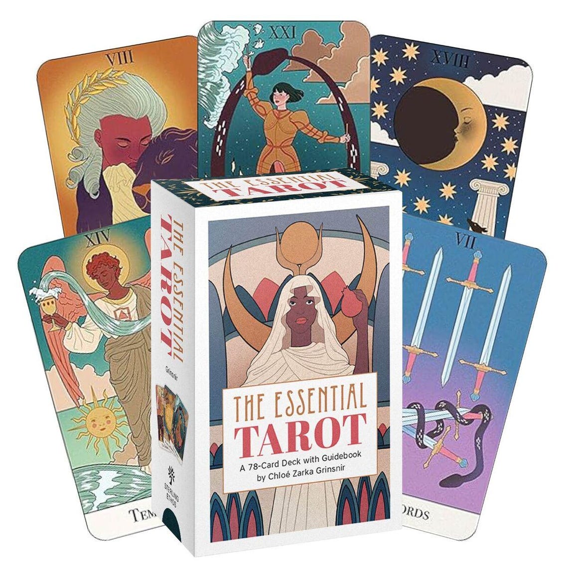 A beautifully illustrated tarot deck with vibrant Major Arcana cards