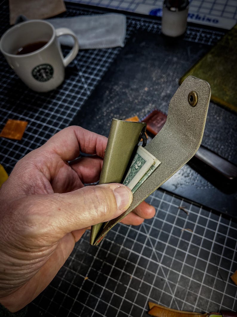 Small Handmade Leather Wallet with Snap Closure- Gift image 12