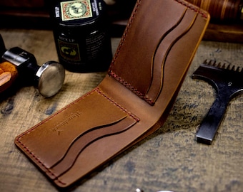 Billetera de cuero para hombre hecha a mano – Billetera delgada de 4 bolsillos – Billetera tradicional personalizada de grano completo, regalo para el Día del Padre