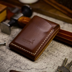 Cartera minimalista de cuero de grano completo de gran capacidad hecha a mano