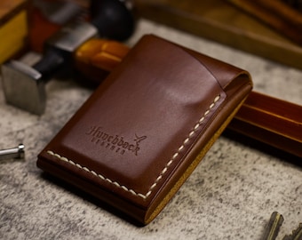 Cartera minimalista de cuero de grano completo de gran capacidad hecha a mano