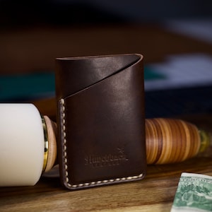 Cartera minimalista de cuero, hecha a mano, tarjetero, con bolsillo frontal, cosida a mano