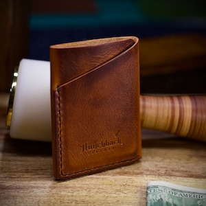 Handmade minimalist leather slim front pocket card holder