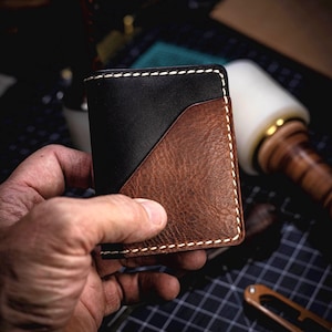 Cartera de cuero minimalista plegable hecha a mano para hombre, regalo del Día del Padre.