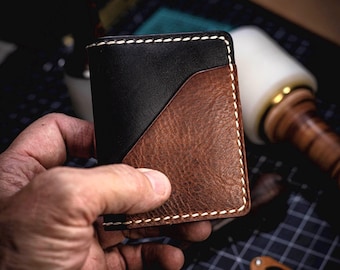 Cartera de cuero minimalista plegable hecha a mano para hombre, regalo del Día del Padre.