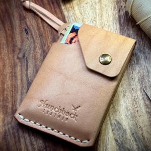 Small Handmade Leather Wallet with Snap Closure- Gift Natural Harmann Oak