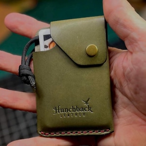 Cartera minimalista de cuero EDC hecha a mano para hombre con cierre a presión, regalo para el Día del Padre.