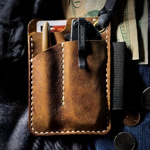 Cartera para herramientas hecha a mano, compacta, de cuero y cosida a mano para hombres