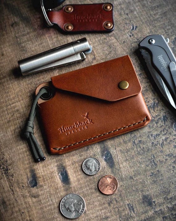 Handmade Minimalist Full Grain Leather Wallet With Snap Handmade Minimalist Full Grain Leather Wallet With Snap
