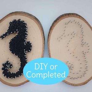 String Art Seahorse on Live Edge Basswood. Choose Fully Finished Artwork or the DIY Kit