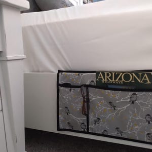 Bed Pocket/Bedside Storage Caddy. See All Fabric Choices. Organizer for Phones, Remotes, Glasses, Books, Lotions...Personalize Your Bedroom