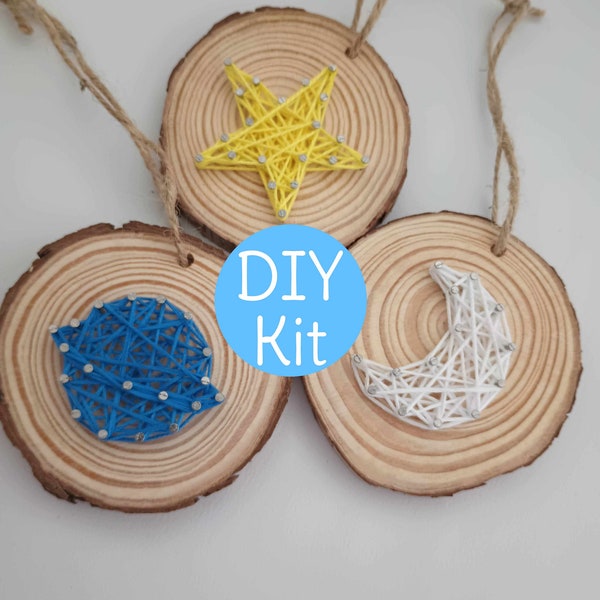 Custom DIY or Complete String Art Craft Kit Space Theme - Planet, Moon, and Sun Make Your Own Kit - Choose Object(s), String Color(s), Nails