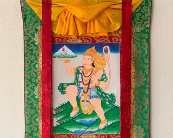Hanumana/Hanuman/ Vajrangavali/ Monkey God Original Thangka Painting, with Silk Frame ( Brocade)
