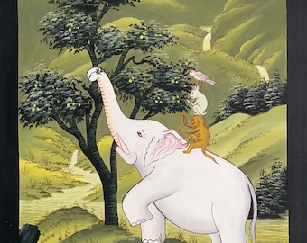 手描きの象の道サマタ瞑想天国/涅槃への道チベットタンカ絵画